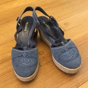 Prada blue canvas espadrille wedges
